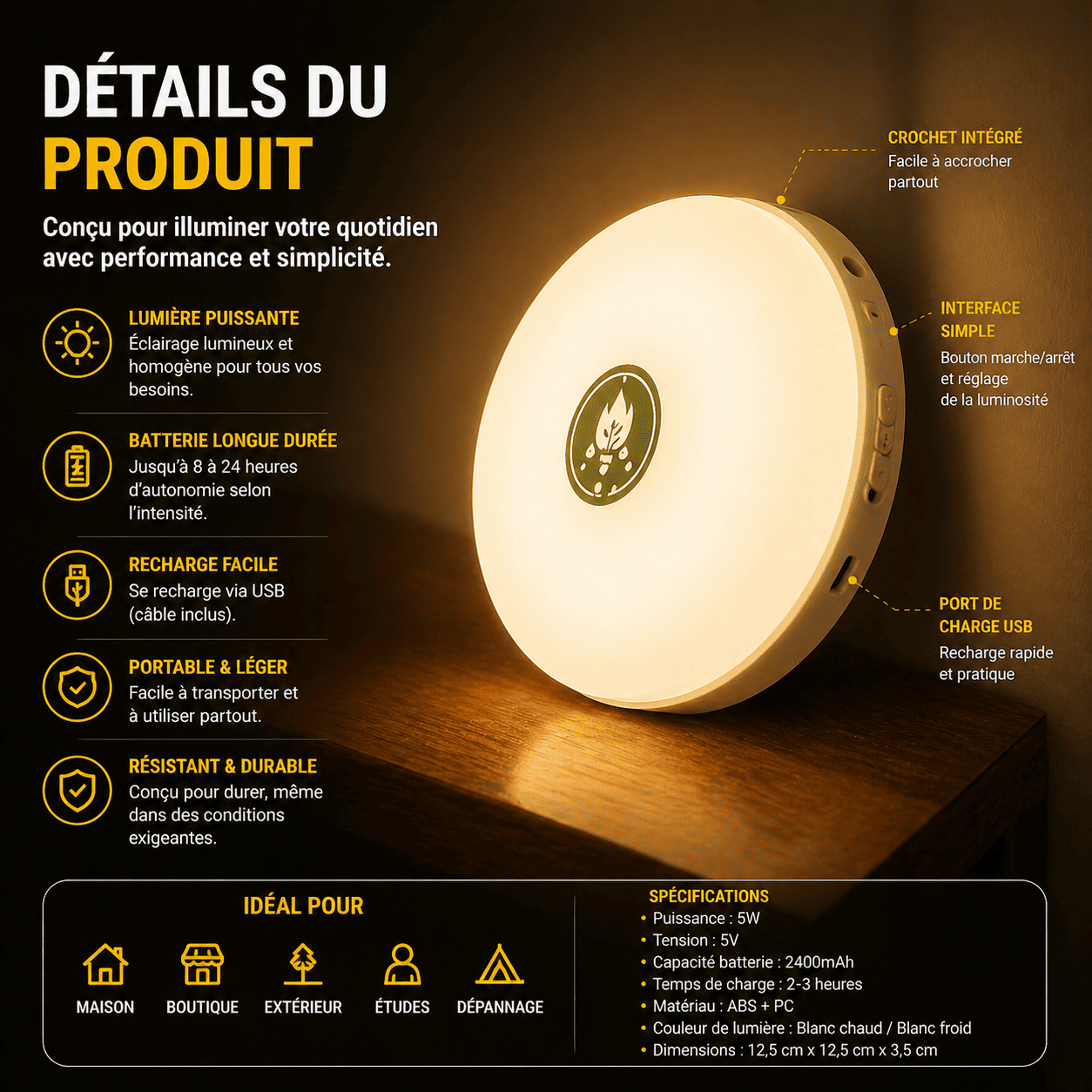 Détails lampe LED
