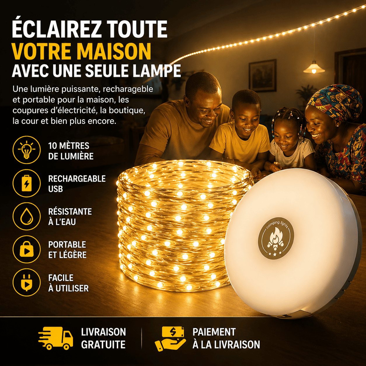 Lampe LED rechargeable 10 mètres